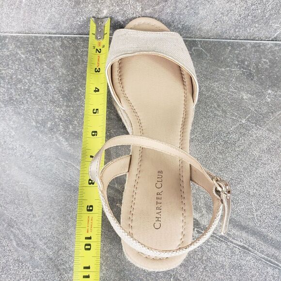 Charter Club Sandals 10.5 M Beige Canvas Platform Espadrilles Wedge Luchia - Picture 11 of 13
